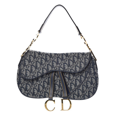 Christian Dior Monogram Double Saddle Bag Navy Blue 1 of 7
