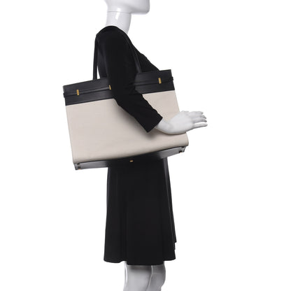 Saint Laurent Canvas Calfskin Medium Manhattan Shopper Tote Natural Black 2 of 9