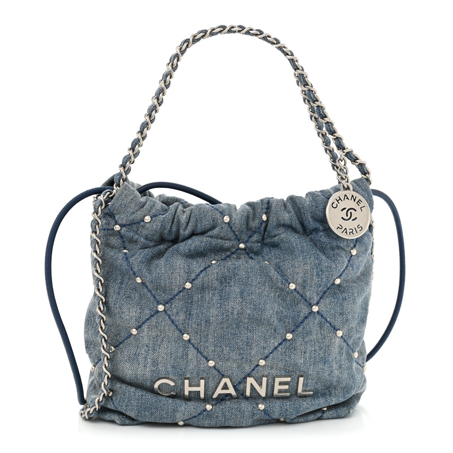 Chanel Washed Denim Quilted Studded Mini Chanel 22 Blue 1 of 10