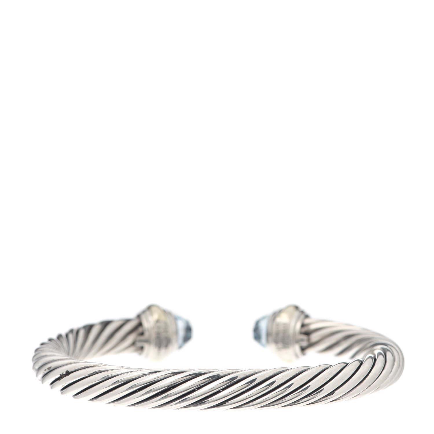 David Yurman Sterling Silver 14K Yellow Gold Blue Topaz 7mm Cable Classics Bracelet 3 of 5