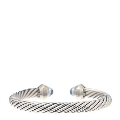 David Yurman Sterling Silver 14K Yellow Gold Blue Topaz 7mm Cable Classics Bracelet 3 of 5