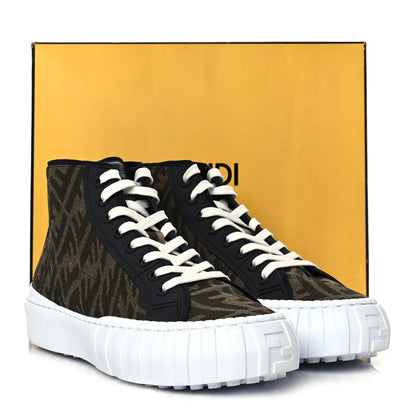 Fendi X SARAH COLEMAN Fabric Jacquard FF Vertigo Mens Fendi Force High Top Sneakers 8 Tobacco Black 9 of 9