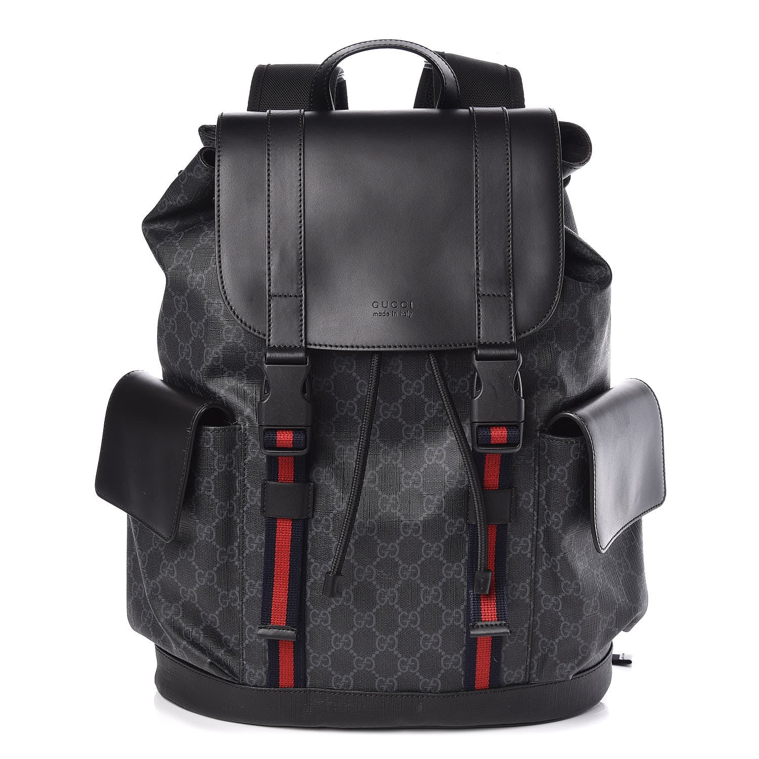 Gucci Soft GG Supreme Monogram Appia Calfskin Web Double Buckle Backpack Black 1 of 10