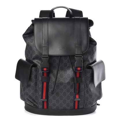 Gucci Soft GG Supreme Monogram Appia Calfskin Web Double Buckle Backpack Black 1 of 10