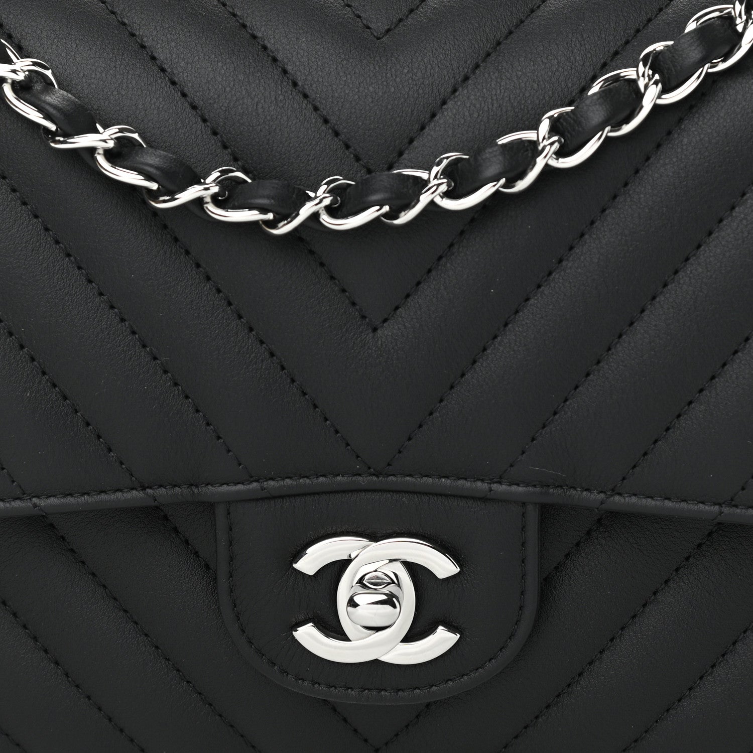 Chanel Calfskin Chevron Quilted Medium Double Flap Black 8 of 11