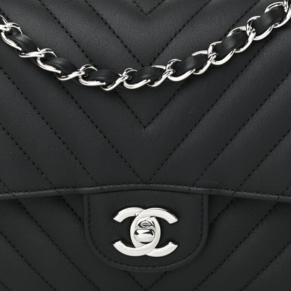 Chanel Calfskin Chevron Quilted Medium Double Flap Black 8 of 11