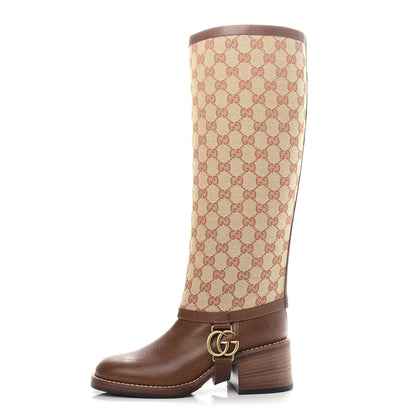Gucci GG Monogram Calfskin Lola Tall Boots 36 Beige Ruggine Cuir 1 of 9