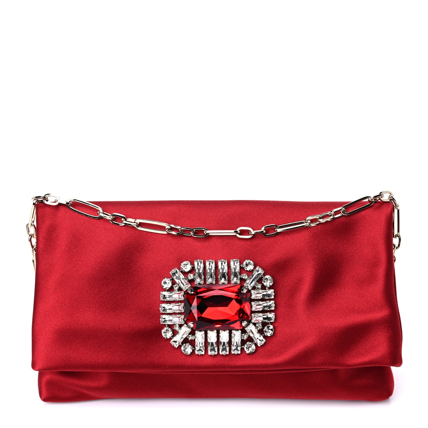 Satin Crystal Titania Clutch Red