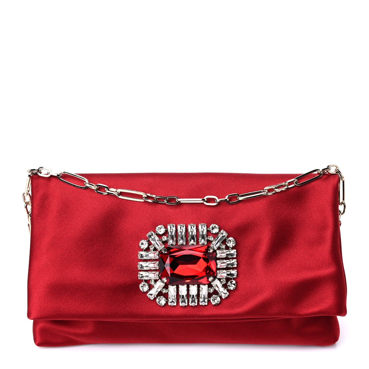 Jimmy Choo Satin Crystal Titania Clutch Red 1 of 9