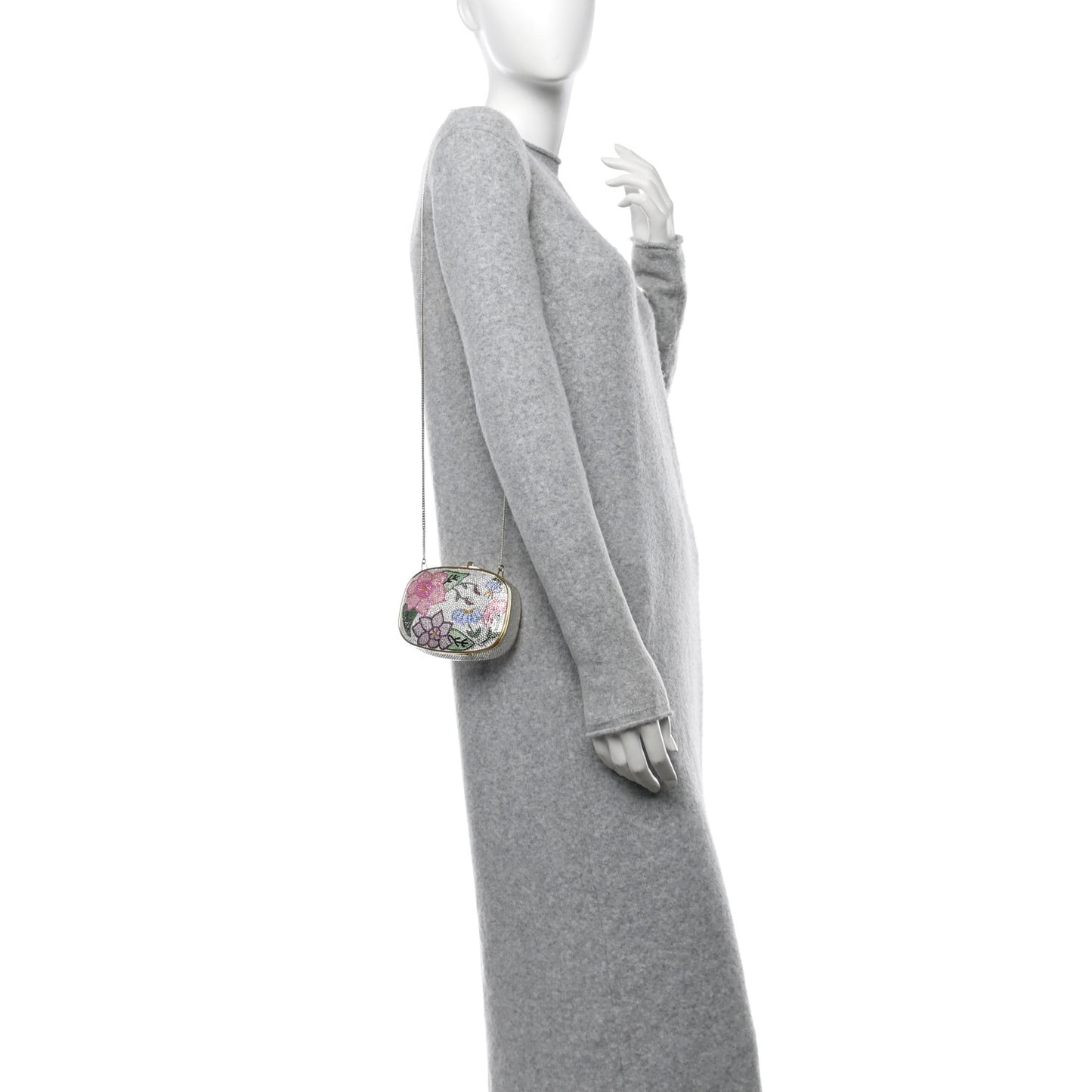 Crystal Flower Minaudiere Clutch Gold