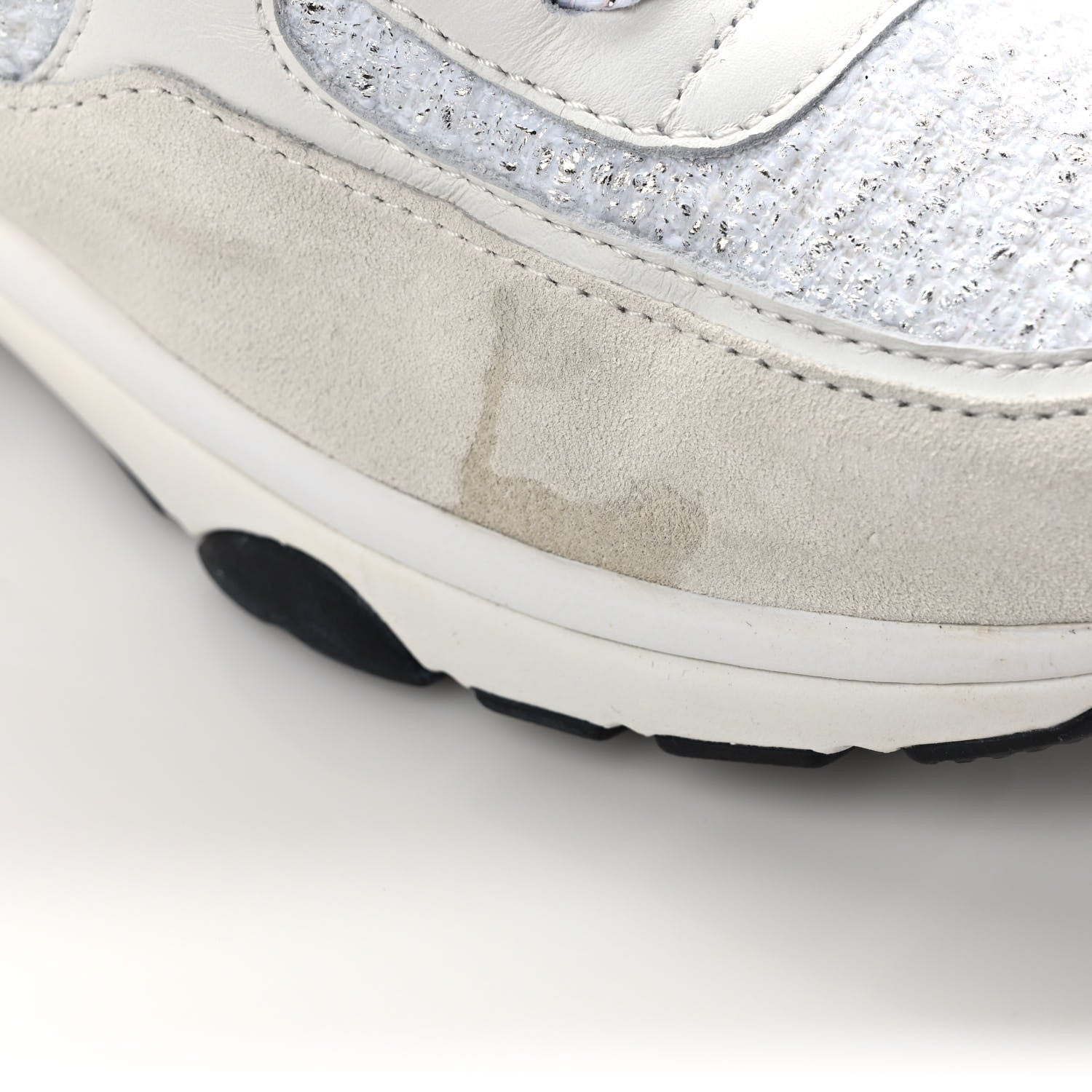 Chanel Painted Iridescent Cotton Tweed Suede Calfskin Womens CC Sneakers 38 White Silver Multicolor 10 of 11
