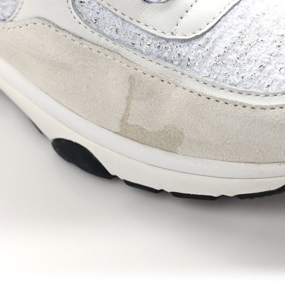 Chanel Painted Iridescent Cotton Tweed Suede Calfskin Womens CC Sneakers 38 White Silver Multicolor 10 of 11