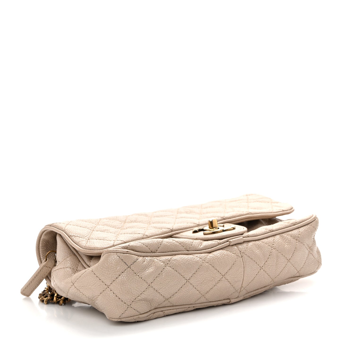 Crumpled Grained Calfskin Quilted Small Shiva Flap Beige