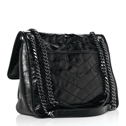 Saint Laurent Crinkled Calfskin Matelasse Monogram Medium Niki Chain Satchel Black 3 of 9