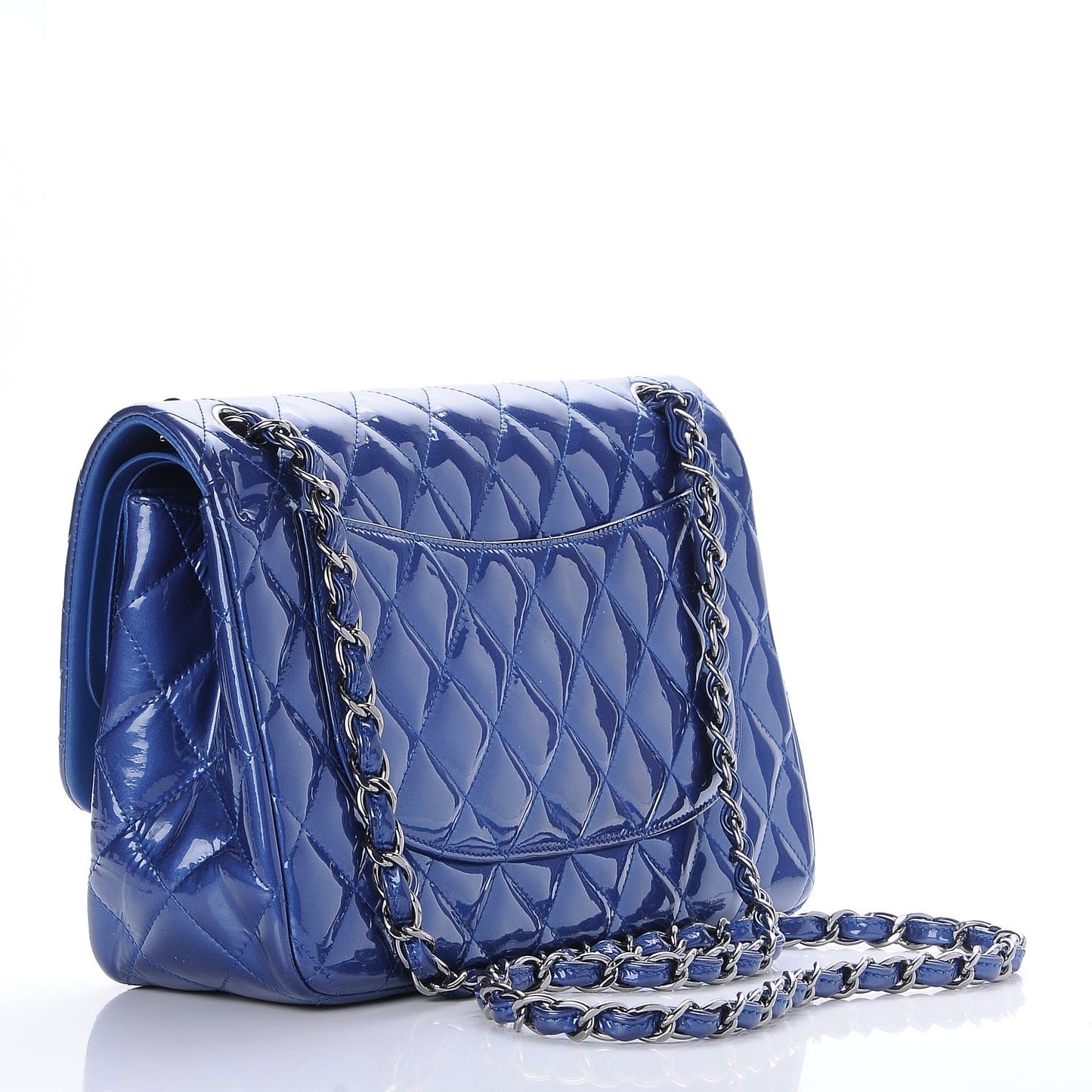 Patent Quilted Jumbo Double Flap Blue