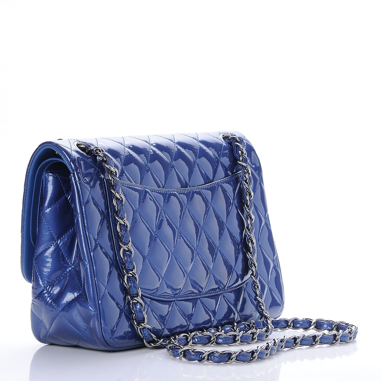 Chanel Patent Quilted Jumbo Double Flap Blue 4 of 9