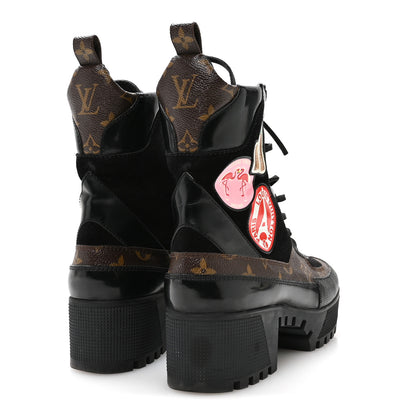 Louis Vuitton Suede Calfskin Monogram LV Black Heart Laureate Platform Desert Boots 37.5 Black 5 of 8