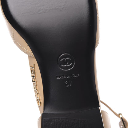 Chanel Lambskin Grosgrain Cap Toe CC Ankle Strap Sandals 37 Beige Black 7 of 10