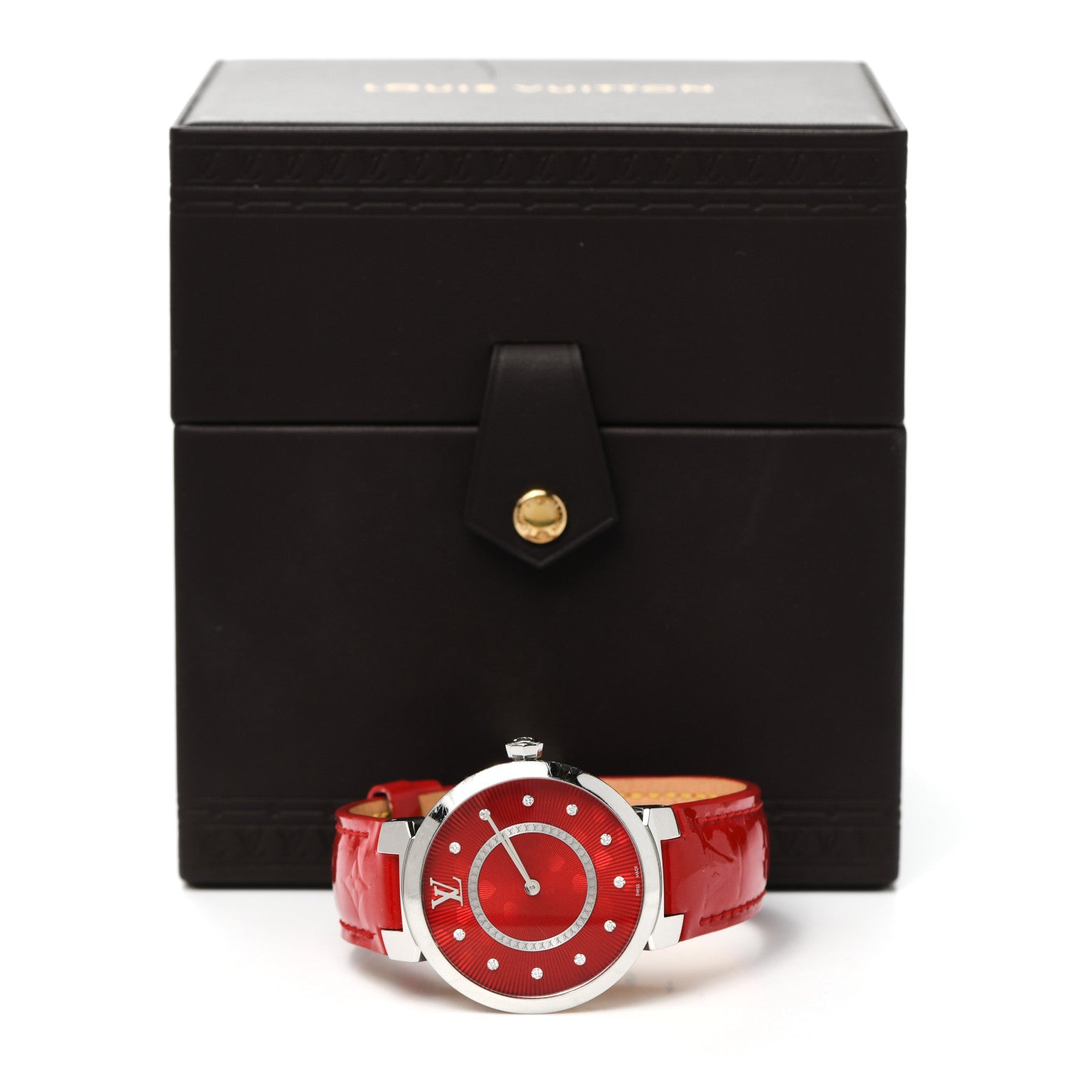 Louis Vuitton Stainless Steel Vernis Diamond 28mm Tambour Quartz Watch Red 5 of 5