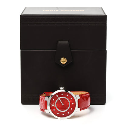 Louis Vuitton Stainless Steel Vernis Diamond 28mm Tambour Quartz Watch Red 5 of 5