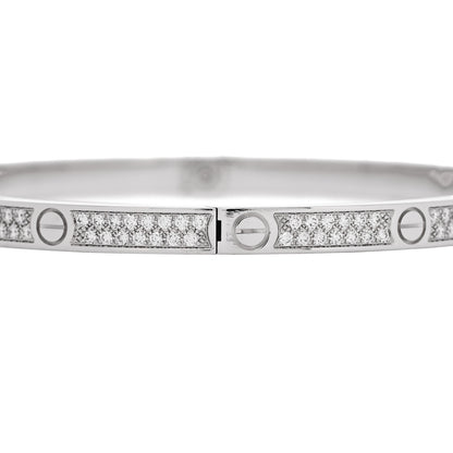 Cartier 18K White Gold Diamond Small LOVE Paved Bracelet 17 5 of 8