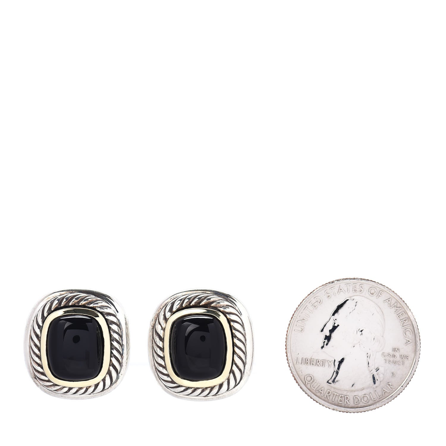David Yurman Sterling Silver 14K Yellow Gold Black Onyx Albion Earring 2 of 5