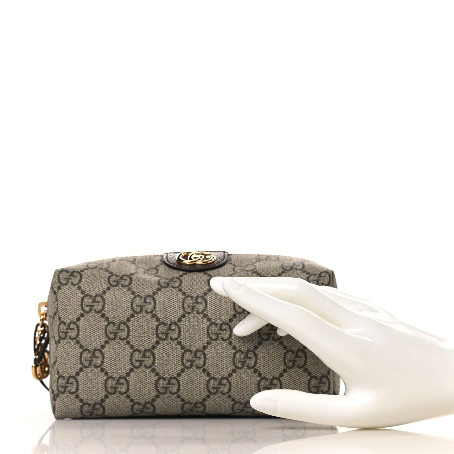 Soft GG Supreme Monogram Calfskin Medium Ophidia Cosmetic Case Beige Ebony New Acero