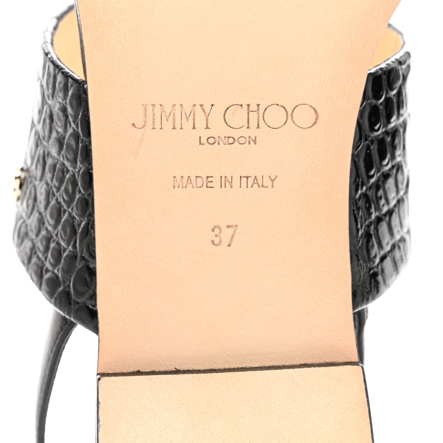 Nappa Crocodile Embossed Seia Flat Sandals 37 Black