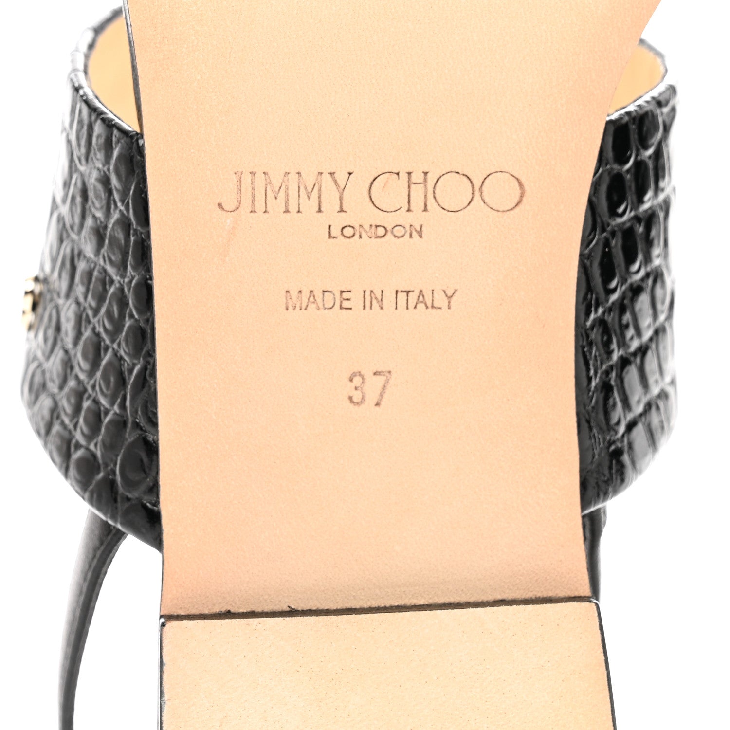 Jimmy Choo Nappa Crocodile Embossed Seia Flat Sandals 37 Black 6 of 8