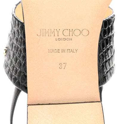 Jimmy Choo Nappa Crocodile Embossed Seia Flat Sandals 37 Black 6 of 8