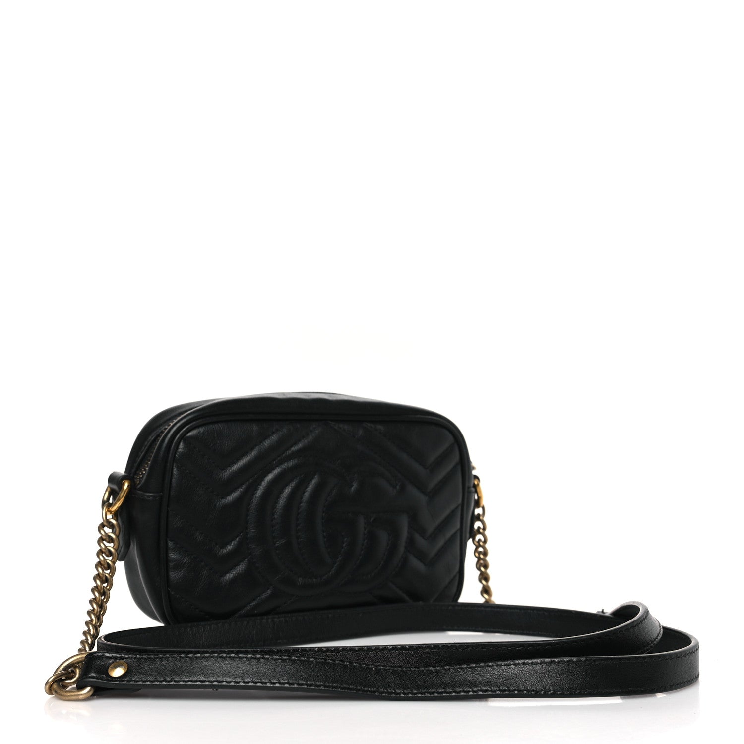 Gucci Calfskin Matelasse Mini GG Marmont Chain Shoulder Bag Black 3 of 10