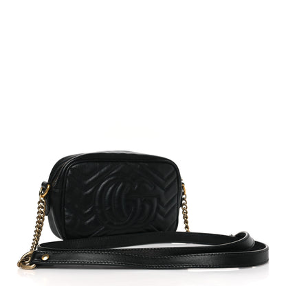 Gucci Calfskin Matelasse Mini GG Marmont Chain Shoulder Bag Black 3 of 10