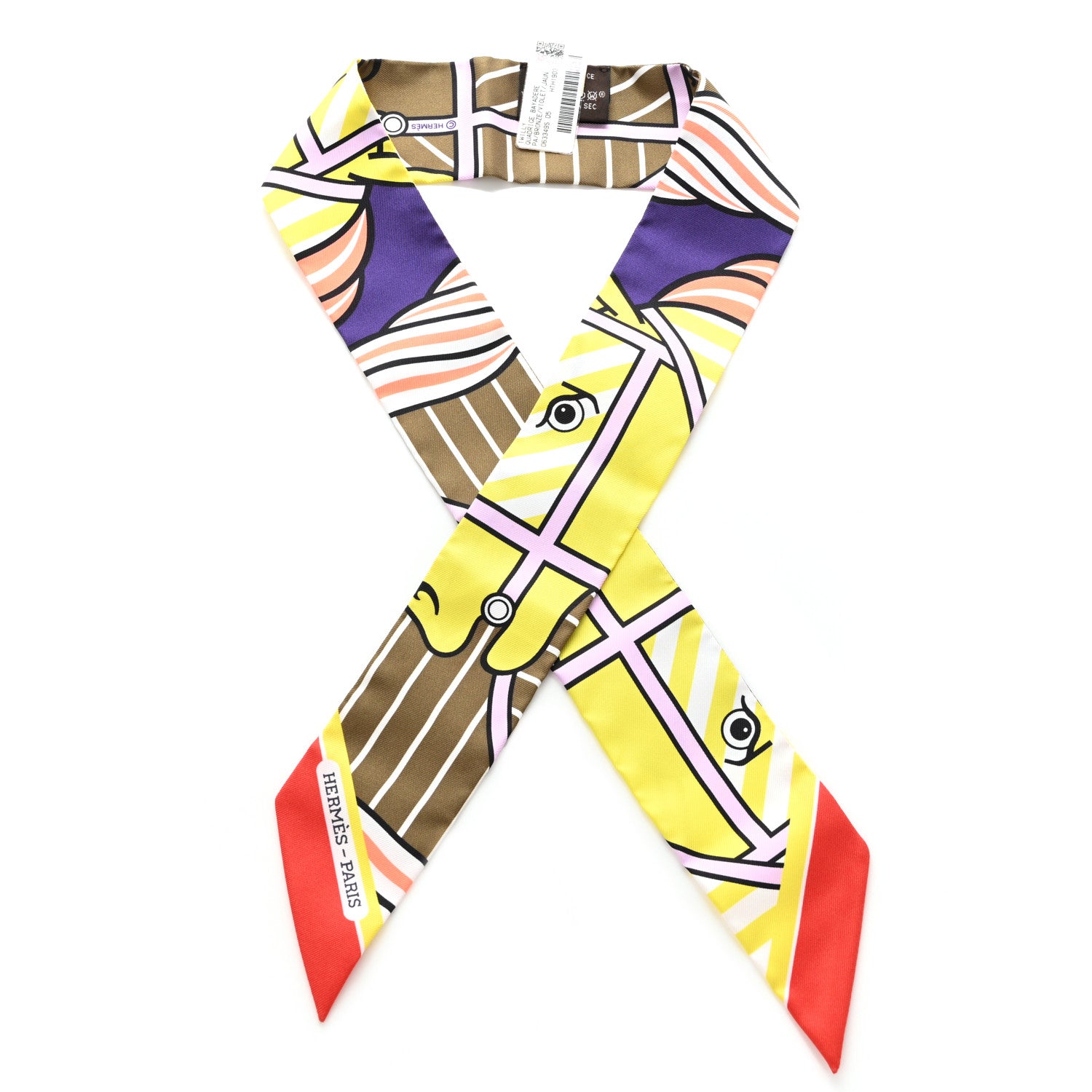 Hermes Silk Quadrige Bayadere Twilly Bronze Violet Jaune 1 of 4