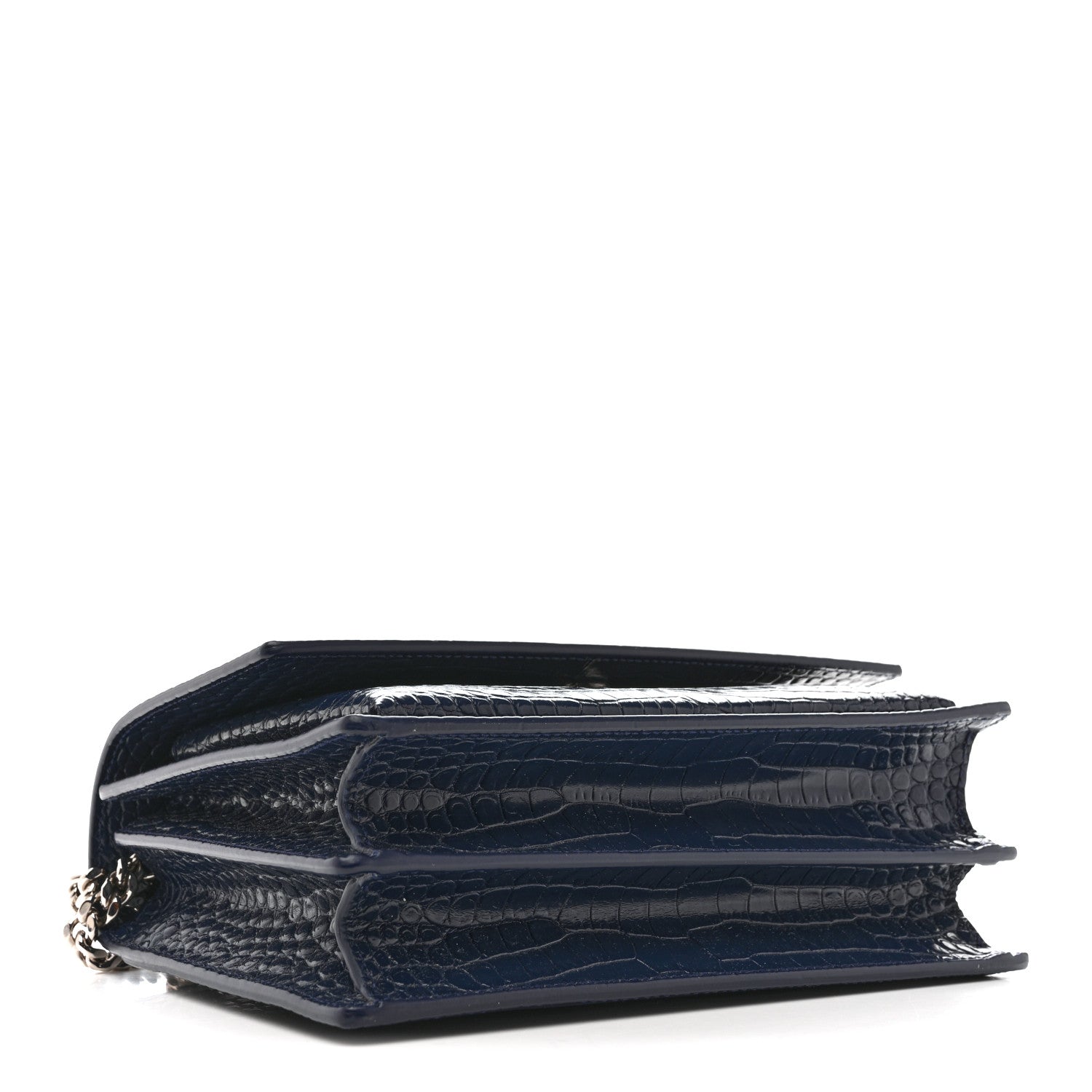 Saint Laurent Calfskin Crocodile Embossed Medium Monogram Sunset Navy 4 of 12