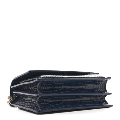 Saint Laurent Calfskin Crocodile Embossed Medium Monogram Sunset Navy 4 of 12