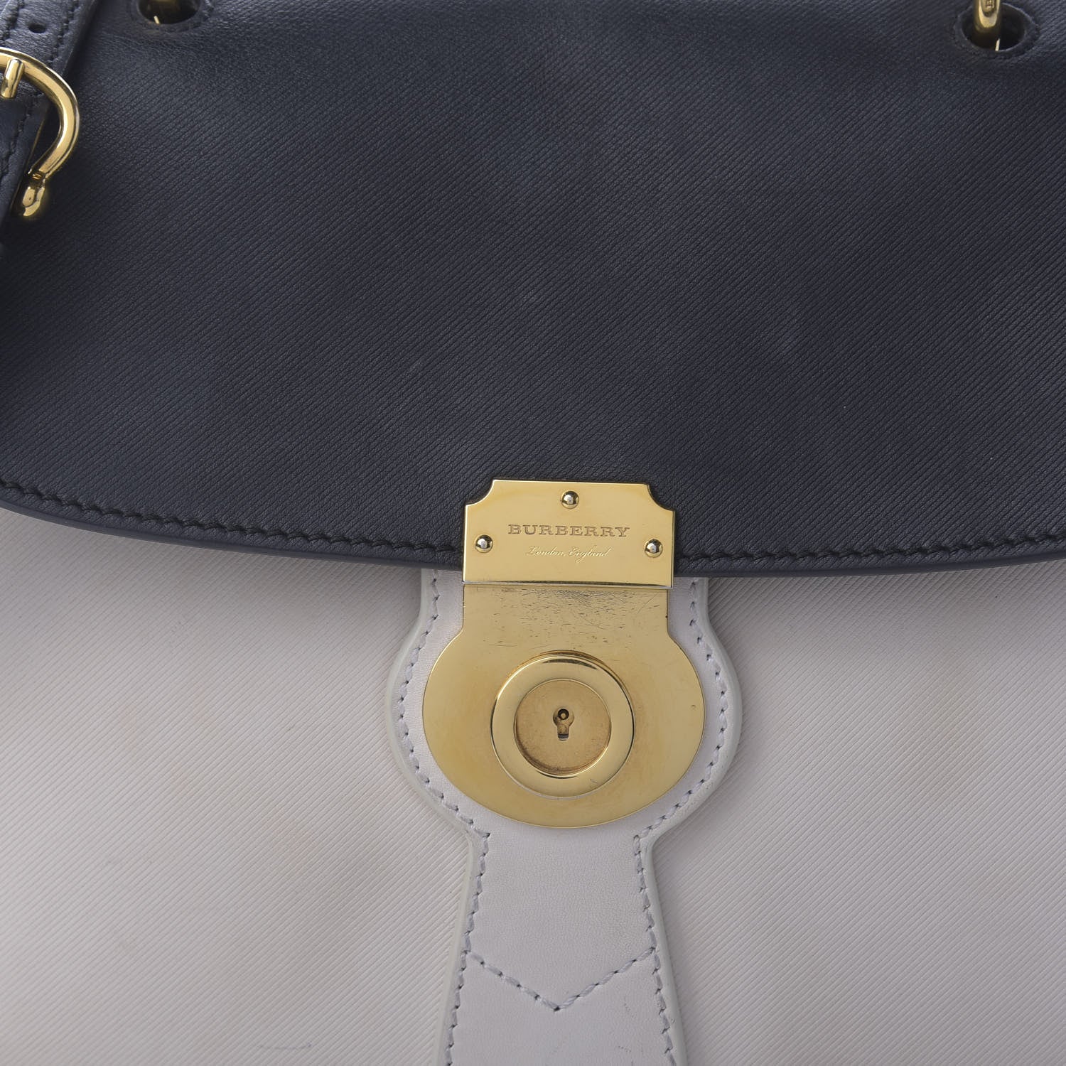 Burberry Trench Calfskin Medium DK88 Top Handle Bag Ivory Navy 10 of 10