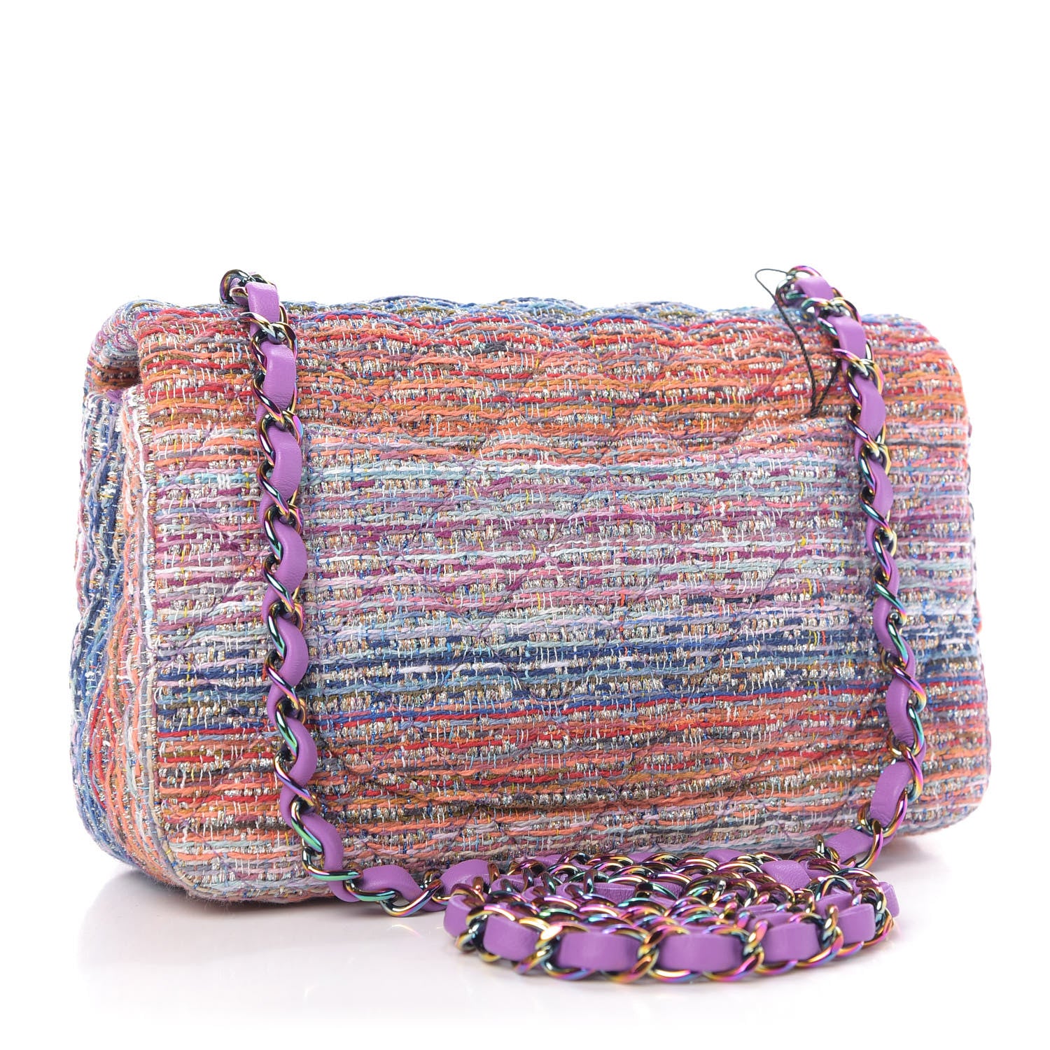 Chanel Tweed Quilted Mini Rectangular Flap Blue Pink Orange 3 of 10