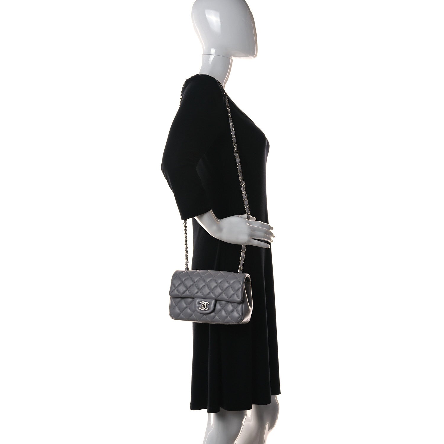 Chanel Lambskin Quilted Mini Rectangular Flap Grey 2 of 10