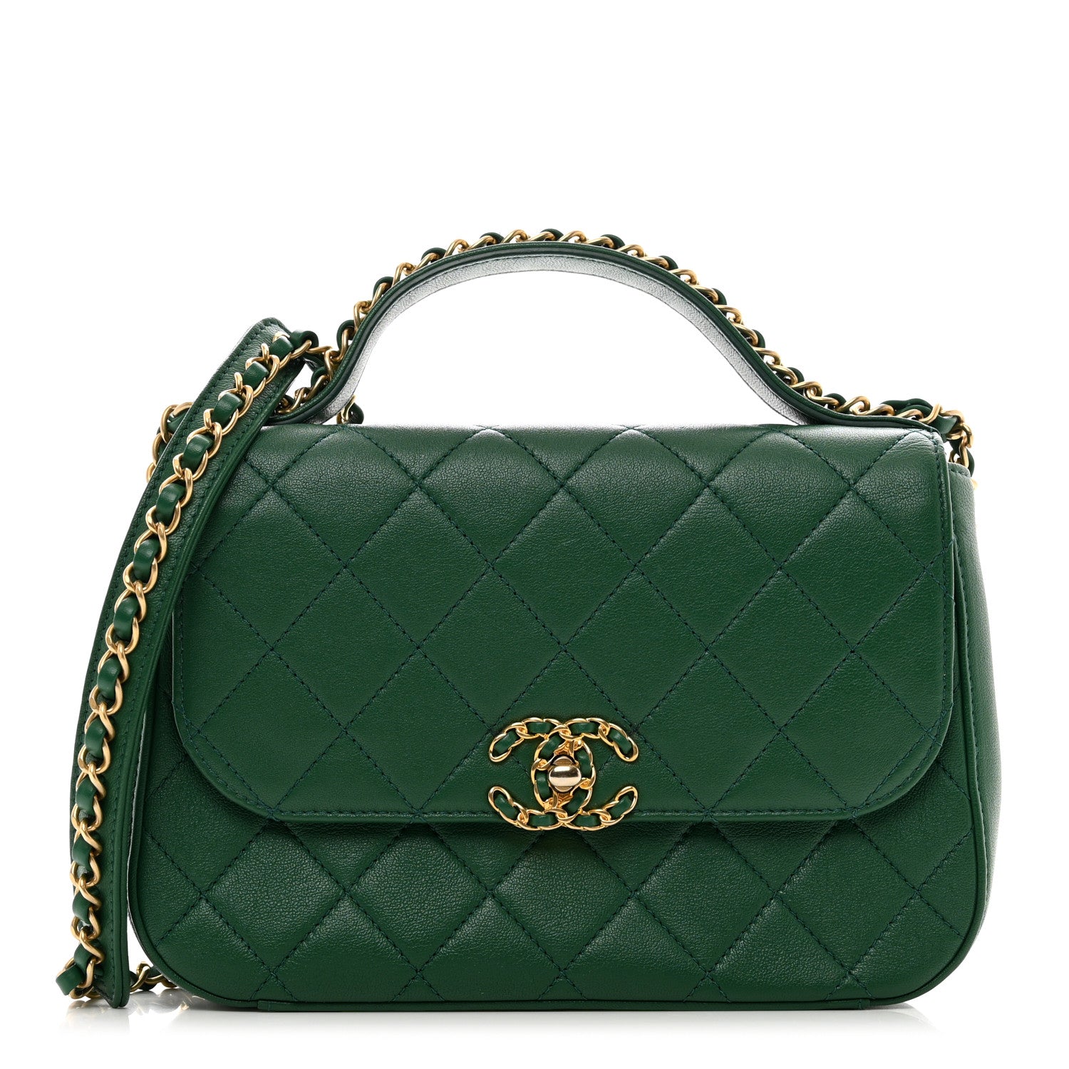 Chanel Lambskin Quilted Chain Infinity Top Handle Flap Green 1 of 11