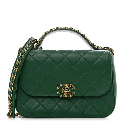 Chanel Lambskin Quilted Chain Infinity Top Handle Flap Green 1 of 11