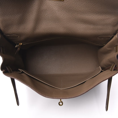 Hermes Taurillon Clemence Horseshoe Kelly Retourne 35 Vert de Gris Etoupe Toundra 4 of 11