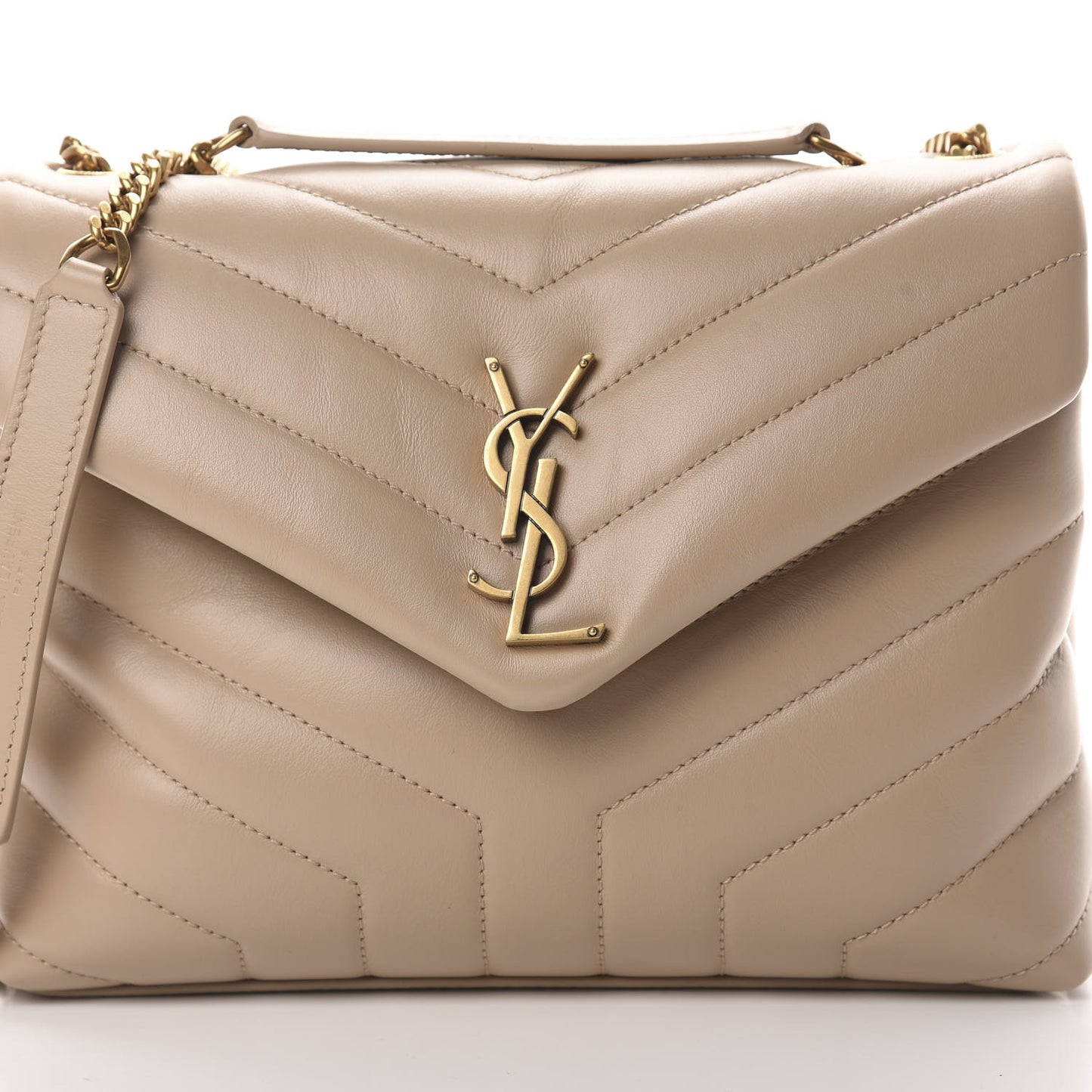 Calfskin Y Quilted Monogram Small Loulou Chain Satchel Dark Beige