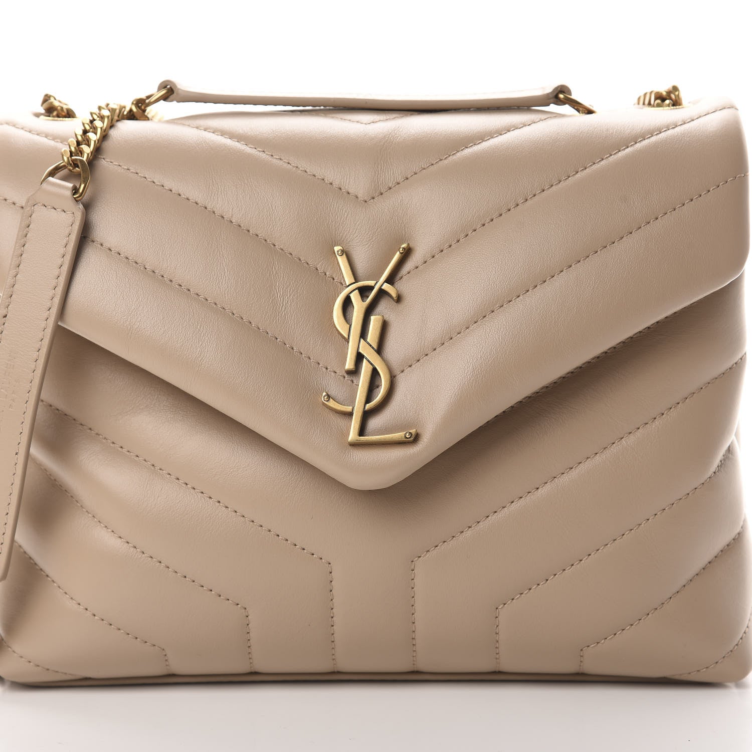 Saint Laurent Calfskin Y Quilted Monogram Small Loulou Chain Satchel Dark Beige 8 of 10