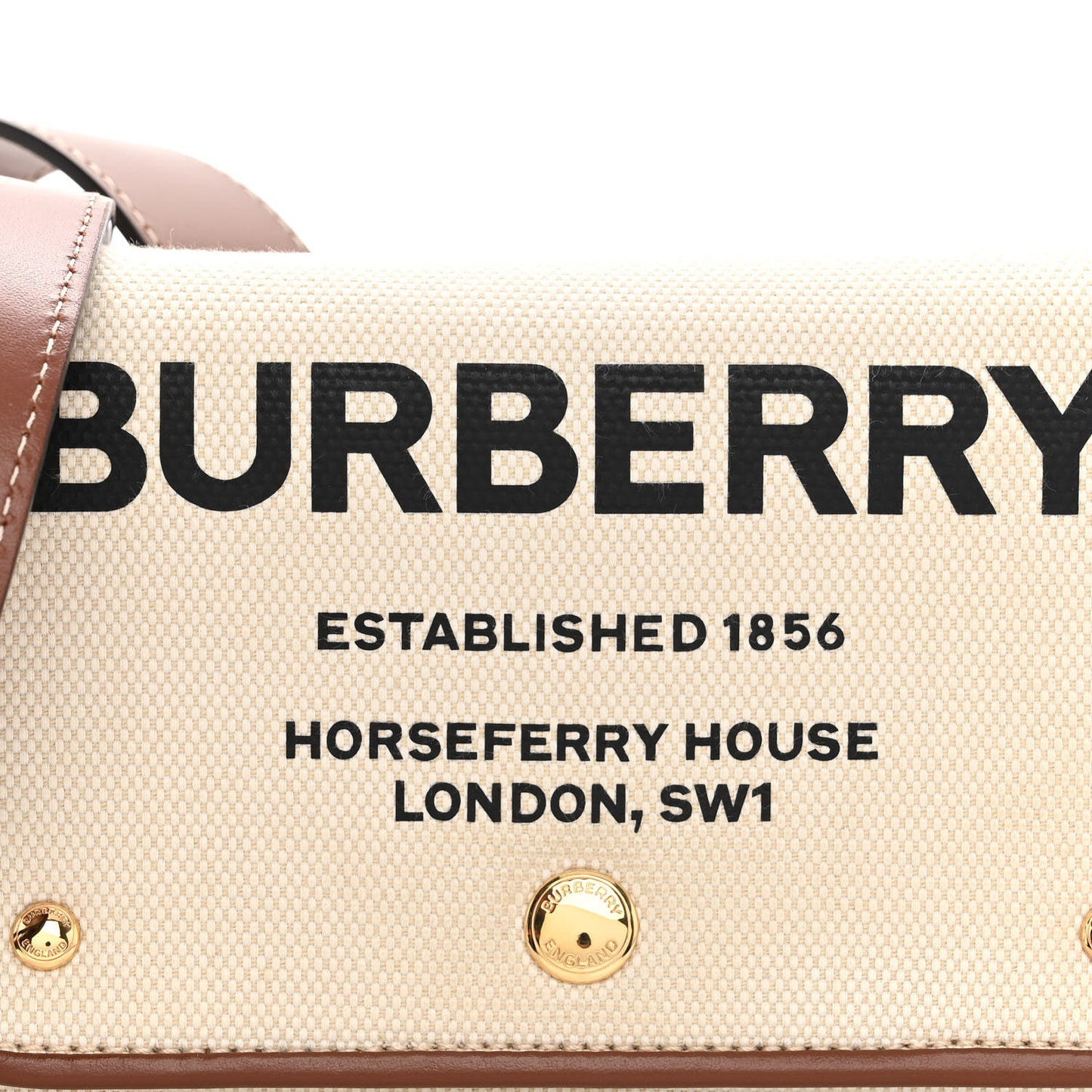 Calfskin Canvas Horseferry Print Hackberry Crossbody Bag Natural Tan