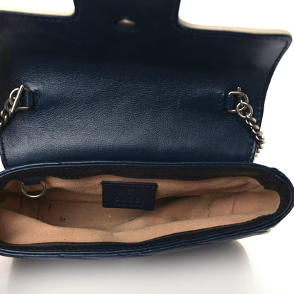 Gucci Vintage Effect Calfskin Matelasse Diagonal Super Mini Torchon GG Marmont Shoulder Bag Blue Agata Mystic White 5 of 13