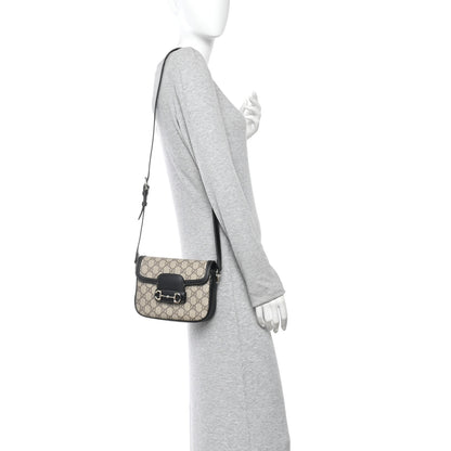 Gucci GG Supreme Monogram Horsebit 1955 Soft Small Shoulder Bag Beige Black 2 of 9
