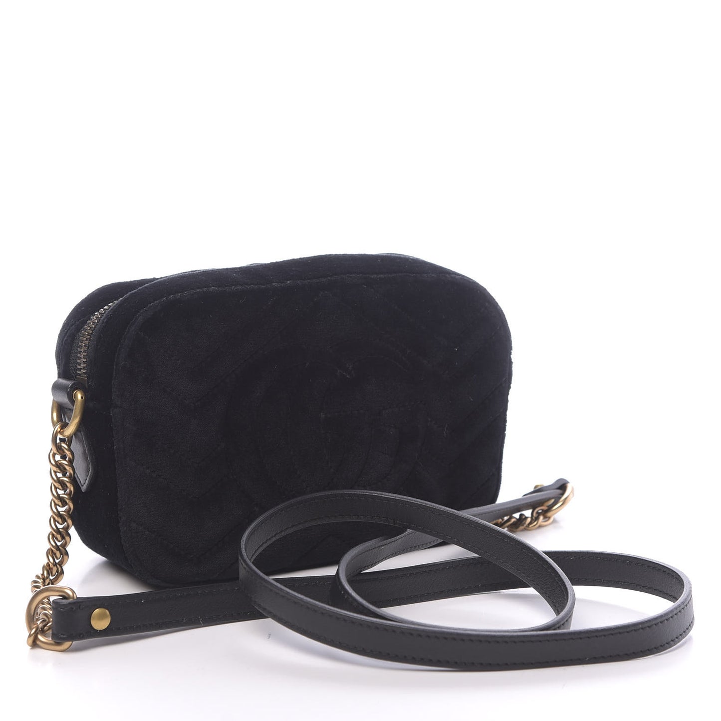 Velvet Matelasse Marquise Crystals Mini GG Marmont Chain Shoulder Bag Black