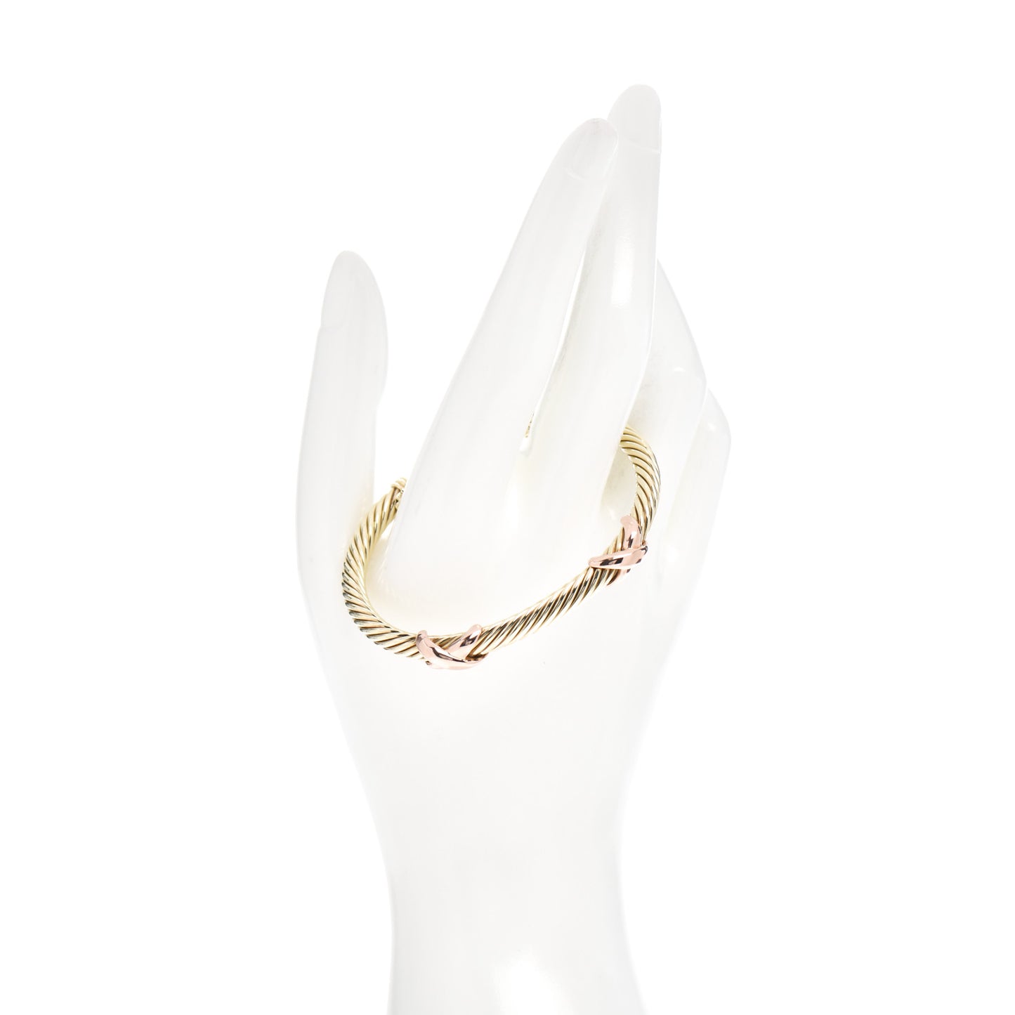 14K Yellow Rose Gold 5mm Double X Cable Cuff Bracelet