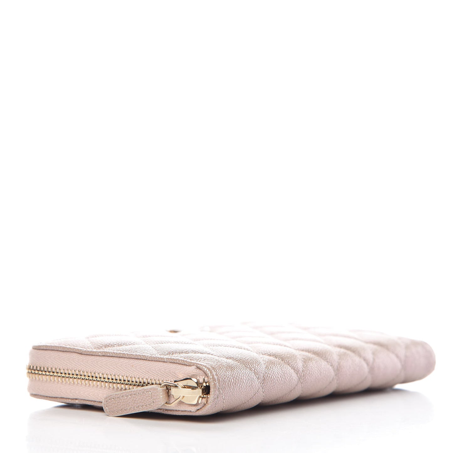 Iridescent Caviar Quilted Long Zip Around Wallet Beige