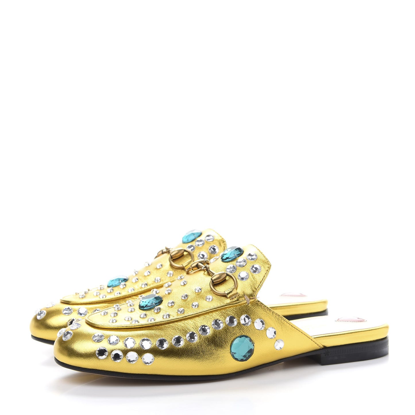Metallic Nappa Crystal Womens Princetown Slippers 36 Gold